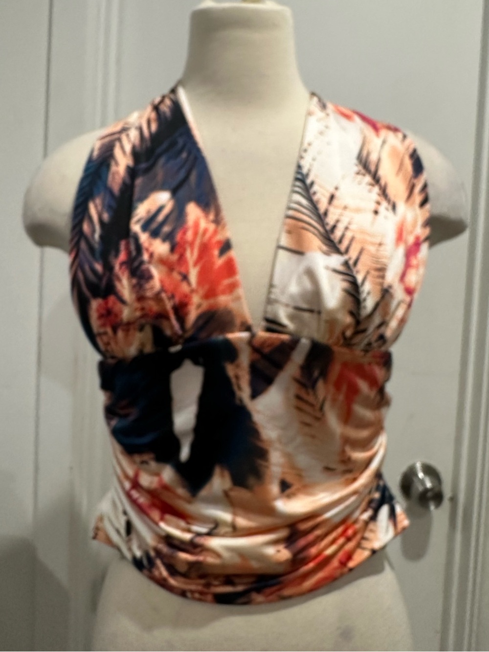 Guess Tropical Halter Camisole in Navy, Coral, Cream